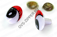 Глаза винтовые овальные с ресницами (22 мм)(красные)