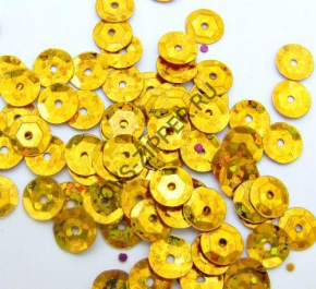 Пайетки-пришивные голография 6 мм (золото) | ОВС Швейная фурнитура